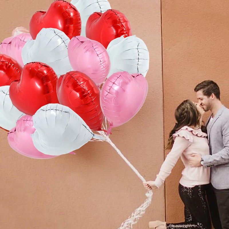 TONIFUL 30Pcs 18 Inch Heart Balloons Red White Pink Valentineâ€™s Day Heart Shape Foil Mylar Balloons Decoration for Romantic Valentine's Day Wedding Bridal Shower Anniversary Engagement Party Supplies - Image 3