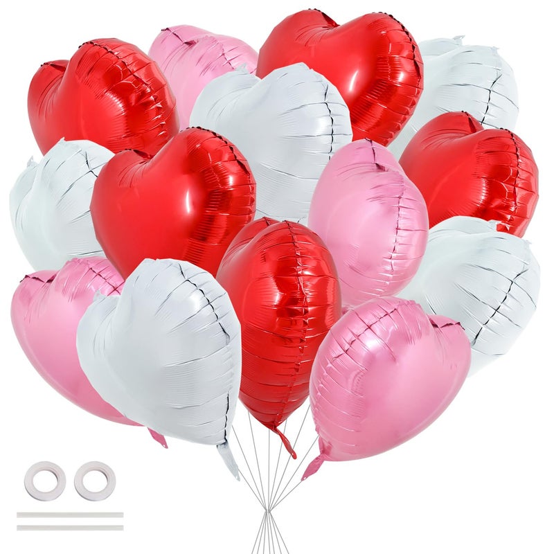 TONIFUL 30Pcs 18 Inch Heart Balloons Red White Pink Valentineâ€™s Day Heart Shape Foil Mylar Balloons Decoration for Romantic Valentine's Day Wedding Bridal Shower Anniversary Engagement Party Supplies - Image 1