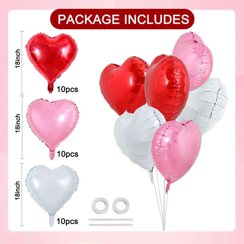 TONIFUL 30Pcs 18 Inch Heart Balloons Red White Pink Valentineâ€™s Day Heart Shape Foil Mylar Balloons Decoration for Romantic Valentine's Day Wedding Bridal Shower Anniversary Engagement Party Supplies - Image 2