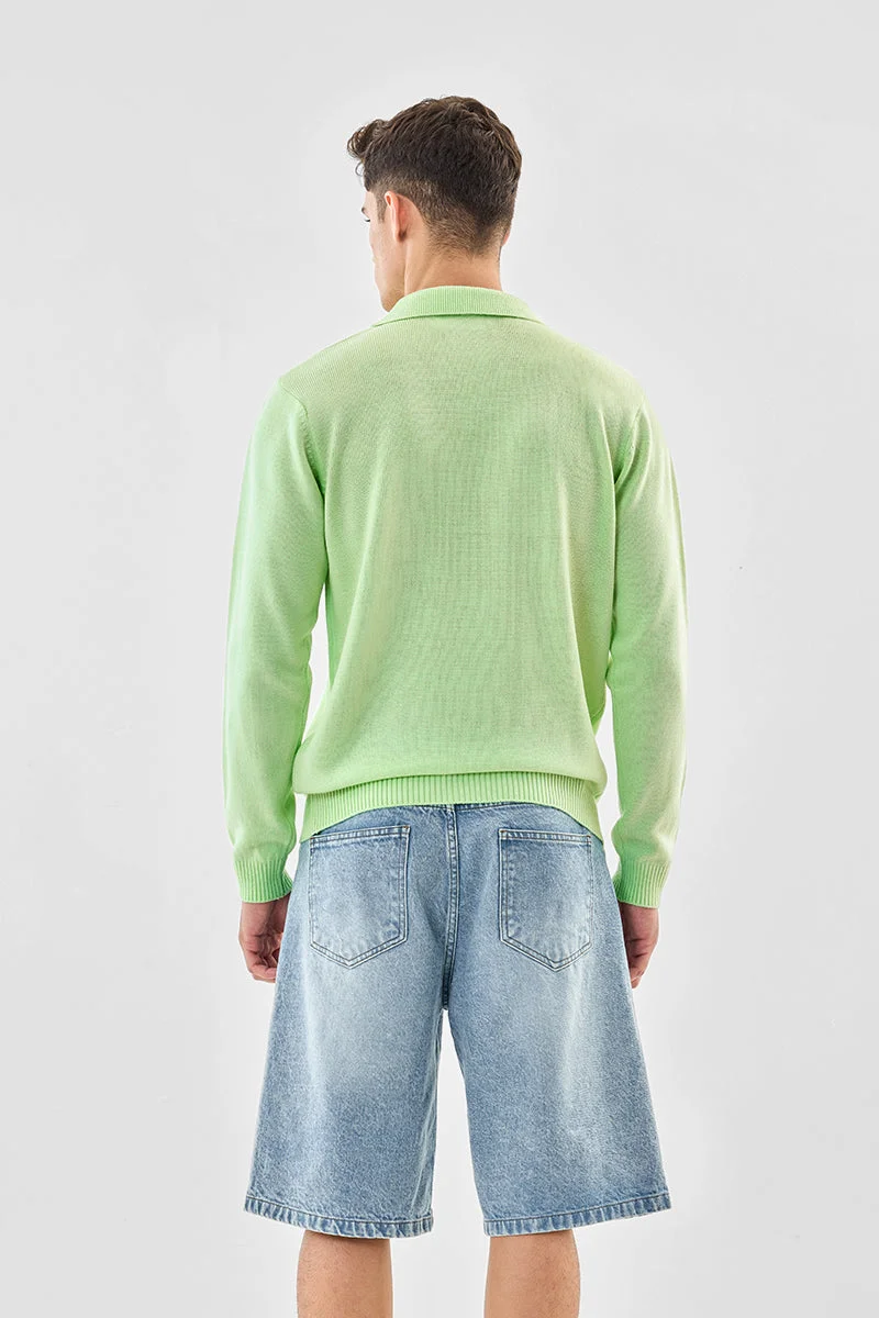 Snitch Green 100% Cotton Flat Knit Polo Sweater for Men | Best Price UAE
