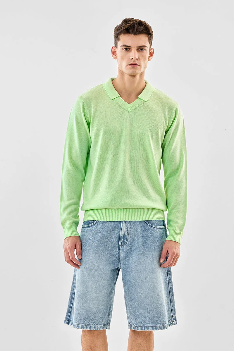 Snitch Green 100% Cotton Flat Knit Polo Sweater for Men | Best Price UAE