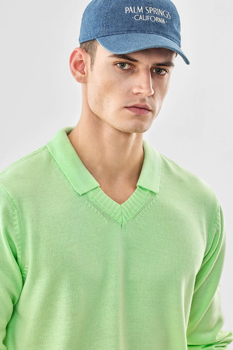 Snitch Green 100% Cotton Flat Knit Polo Sweater for Men | Best Price UAE