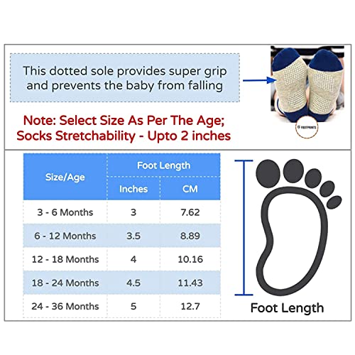 FOOTPRINTS Organic Cotton Anti-Skid Calf Length Socks|Pack Of 6 (Girls, 12-24 Months), Multicolor - Image 4