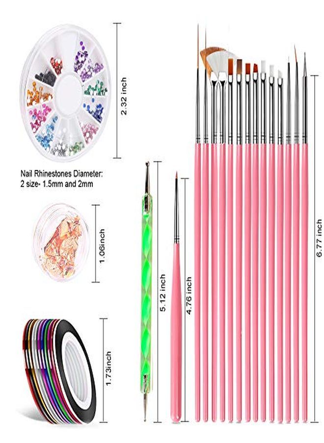 Teenitor Designer Teenitor Stamp Nail Art Tool With 15Pcs Nail Painting Brushes Nail Dotting Tool Nail Foil Manicure Tape Color Rhinestones For Nails - Image 2