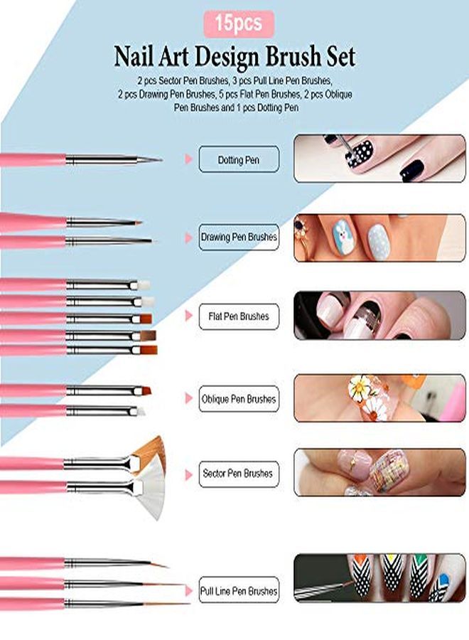 Teenitor Designer Teenitor Stamp Nail Art Tool With 15Pcs Nail Painting Brushes Nail Dotting Tool Nail Foil Manicure Tape Color Rhinestones For Nails - Image 3