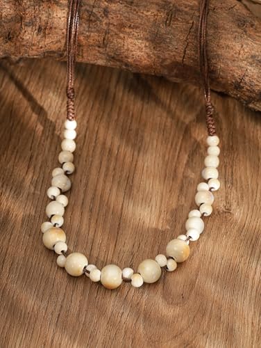 MINACHI Hippie Boho White Cream Ceramic Round Spherical Bead Necklace Bohemian Jewelry Gifts for Women - Image 3