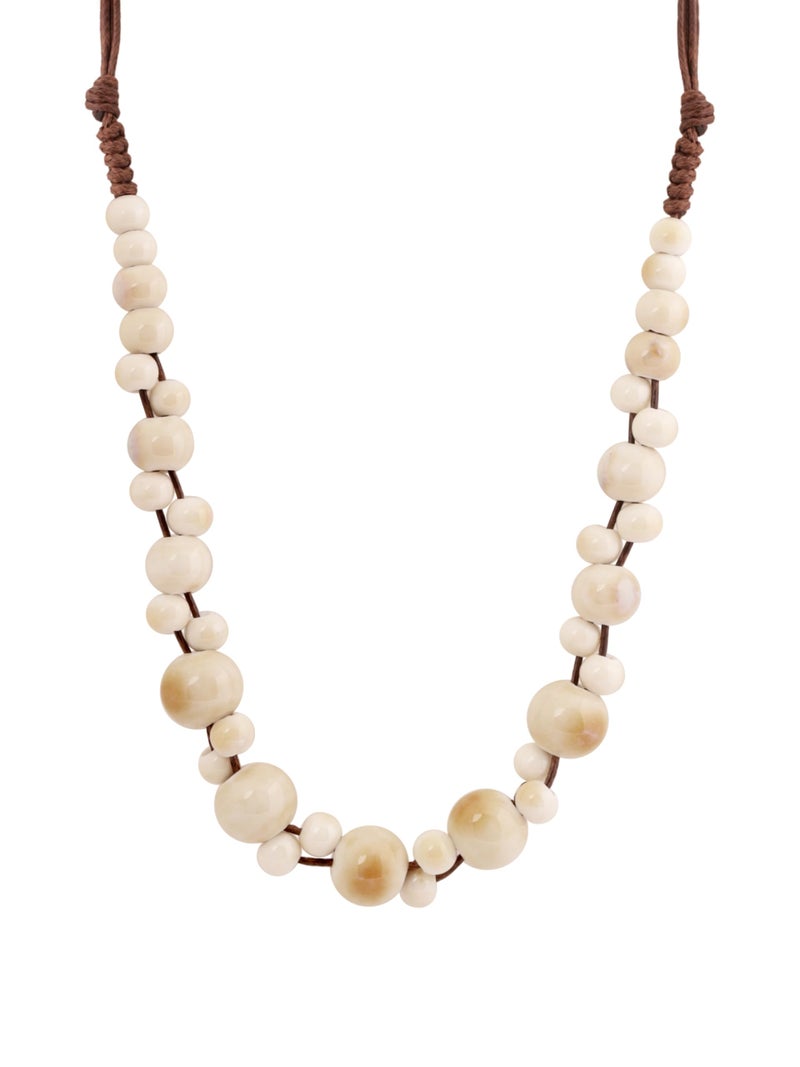 MINACHI Hippie Boho White Cream Ceramic Round Spherical Bead Necklace Bohemian Jewelry Gifts for Women - Image 2