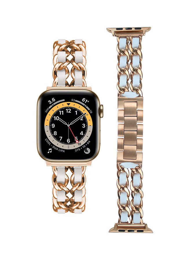 NIBEMINENT - Chain Leather Replacement Band For Apple Watch Series 6/SE/5/4/3/2/1 Rose Gold White - Image 1
