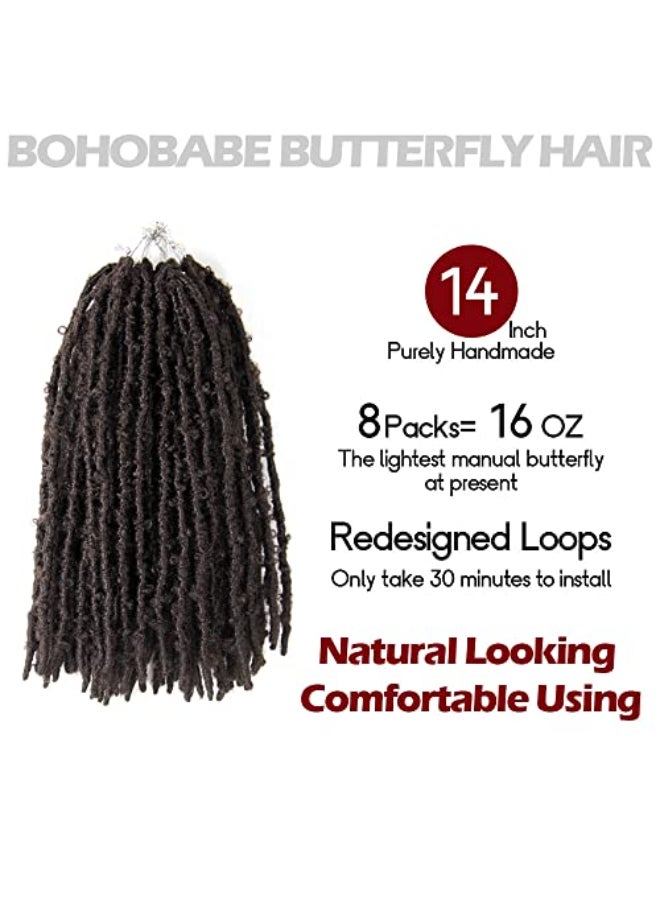 BOHOBABE 8 Packs Butterfly Locs Crochet Hair 14 Inch Light Weight Butterfly Faux Locs Crochet Hair Short Brown Distressed Butterfly Locs 4 - Image 3
