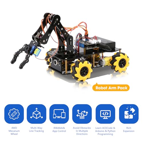 ACEBOTT 5DOF Smart Robot Arm Car Kit 4WD Remote Control Car Compatible with ArduinoPythonBlockly Programming ProjectSTEM EducationScience Coding Kit for 12 Teens and Adults Unique Gifts - Image 5