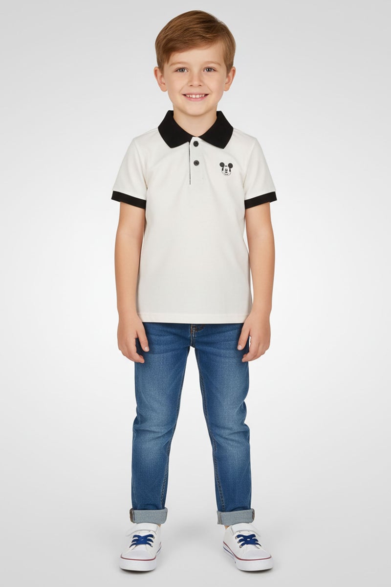 Disney Toddlers Boy Short Sleeve Micky Mouse Polo Shirt, White - Image 1