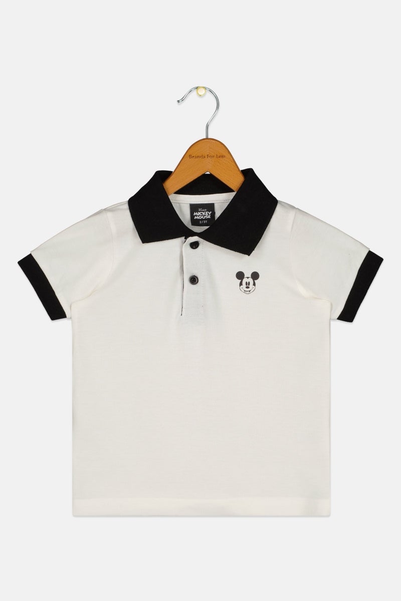 Disney Toddlers Boy Short Sleeve Micky Mouse Polo Shirt, White - Image 3
