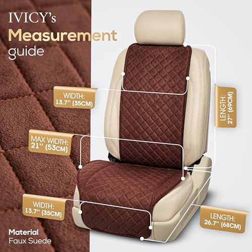 IVICY غطاء مقعد السيارة من IVICY مصنوع من الجلد المدبوغ - ناعم وغير قابل للانزلاق - واقيات مقاعد السيارة الأمامية لمعظم السيارات، الفانات، SUVs، الشاحنات - 1 وحدة - بني - Image 5