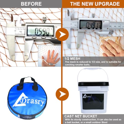 Drasry Saltwater Fishing Cast Net for Bait Trap with Heavy Sinkers Fish Throw Net. Size 3ft/4ft/5ft/6ft/7ft/8ft/9ft Radius Freshwater Nets(Tire Lines Cast Net（1/2Inch Mesh）, 4FT (120cm) Radius) - Image 3
