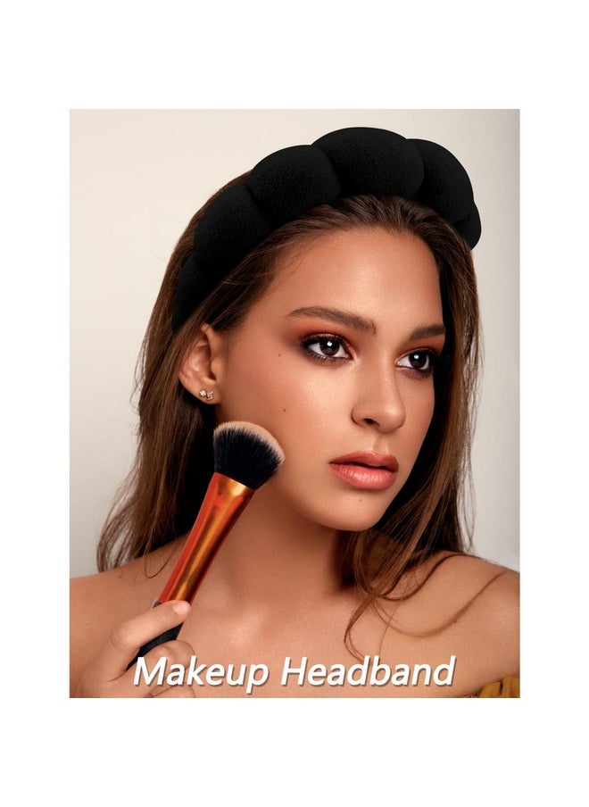 Velscrun 6 Pack Spa Headband Makeup Headband Face Wash Headband Skincare Headbands Black Sponge Hair Band Bow Tie Spa Headband For Washing Face Wristband Set Hair Accessories For Women Gifts  - Image 3