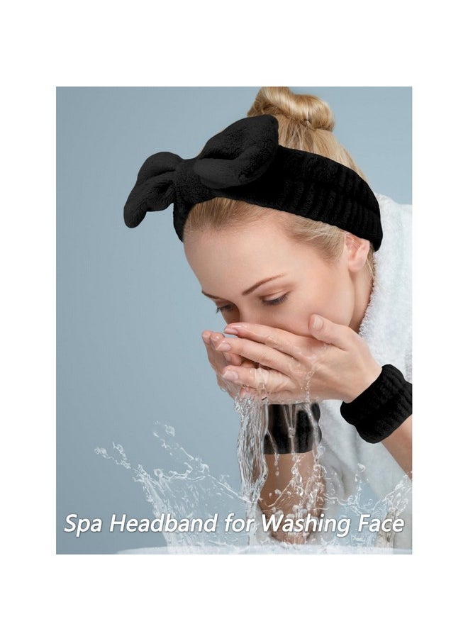 Velscrun 6 Pack Spa Headband Makeup Headband Face Wash Headband Skincare Headbands Black Sponge Hair Band Bow Tie Spa Headband For Washing Face Wristband Set Hair Accessories For Women Gifts  - Image 2