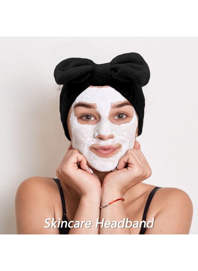 Velscrun 6 Pack Spa Headband Makeup Headband Face Wash Headband Skincare Headbands Black Sponge Hair Band Bow Tie Spa Headband For Washing Face Wristband Set Hair Accessories For Women Gifts  - Image 4