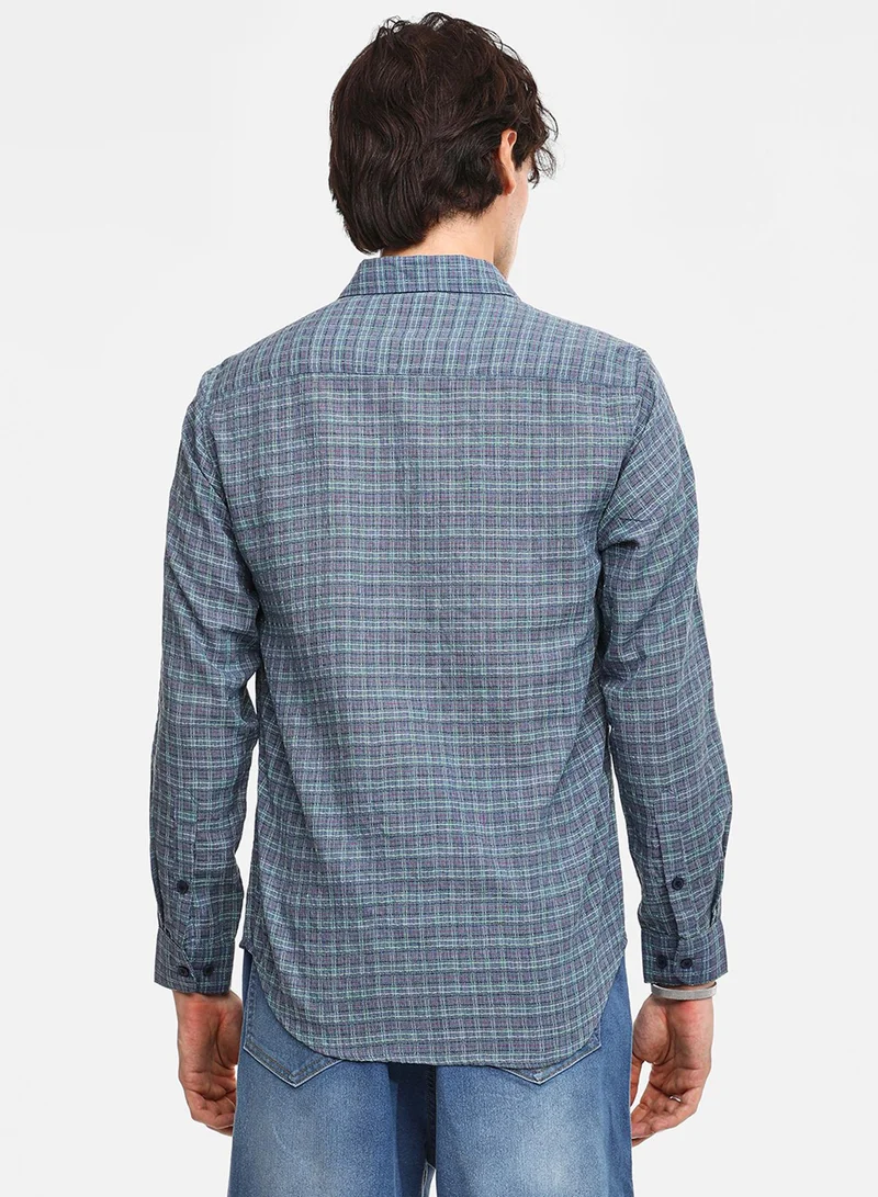 Campus Sutra Men's Icy Blue Micro-Tartan Plaid Shirt