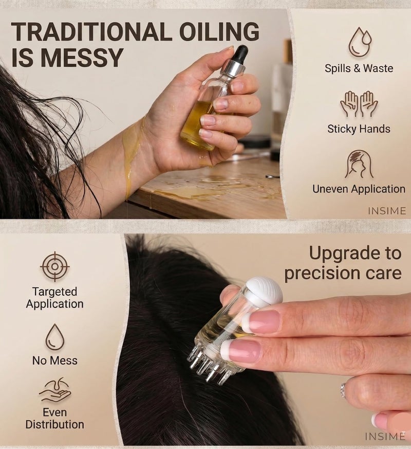 INSIME Hair oil scalp applicator tool for hair | Small Serum & oil applicator for scalp and massager | Oiling tool for scalp hair Tiny oil applicator & dispenser (Mini size - 5 CM) - Image 4