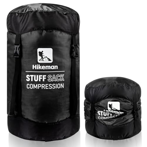 HIKEMAN Compression Sack 50 More Storage 12L19L32L46L53L Compression Stuff Sack WaterResistant Ultralight Sleeping Bag Stuff Sack Space Saving Gear for Camping HikingBlackS - Image 1