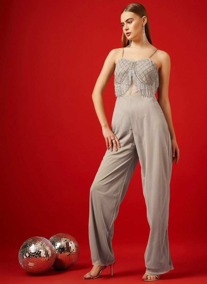 STREET 9 جمبسوت نسائي أساسي مزين باللون الرمادي - Image 3