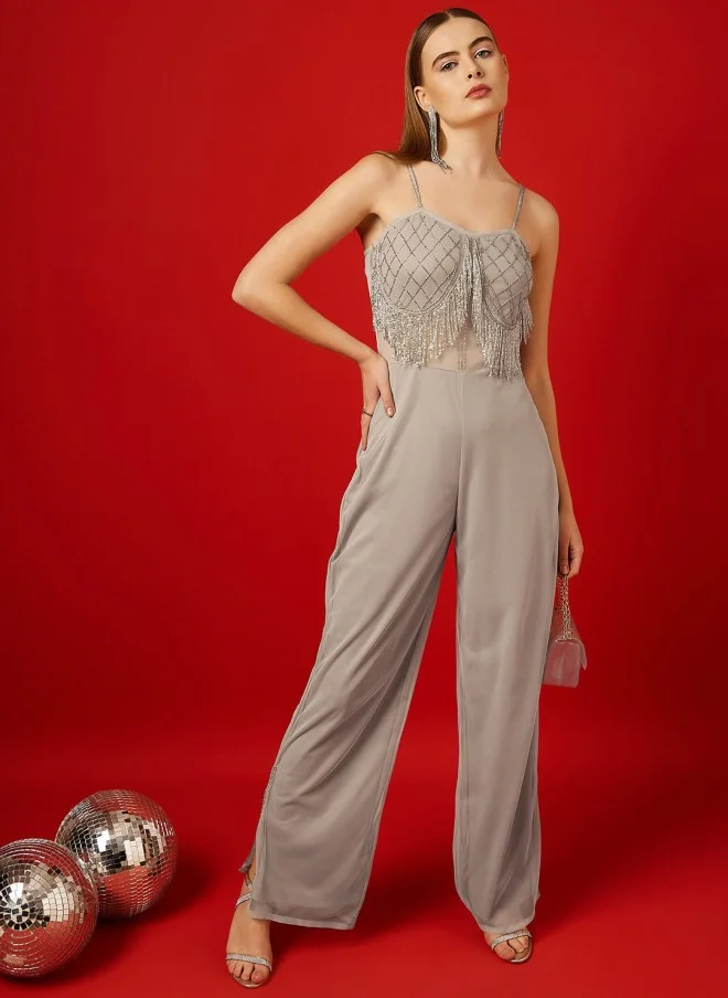 STREET 9  Grey Embellished Basic Jumpsuit for Women for Women | Best Price UAE