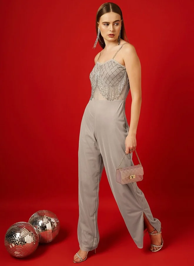 STREET 9  Grey Embellished Basic Jumpsuit for Women for Women | Best Price UAE