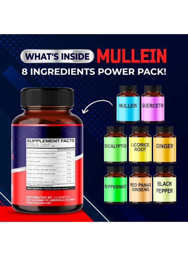 AUMETO Mullein Supplement - Enhanced Formula with Quercetin, Licorice for Lung Detox, Respiratory and Immune System Support (150 Count (Pack of 1)) - Image 3