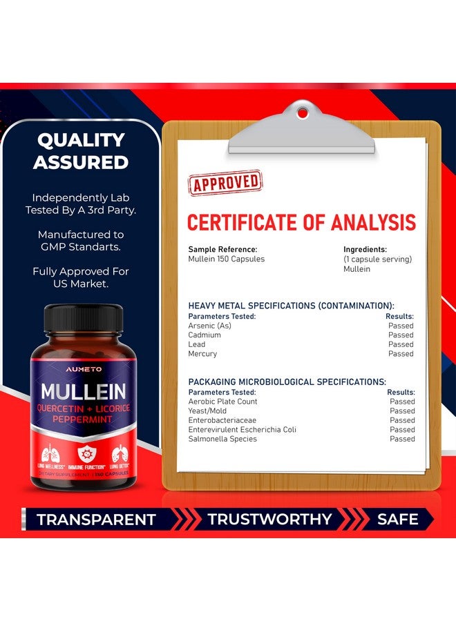 AUMETO Mullein Supplement - Enhanced Formula with Quercetin, Licorice for Lung Detox, Respiratory and Immune System Support (150 Count (Pack of 1)) - Image 5