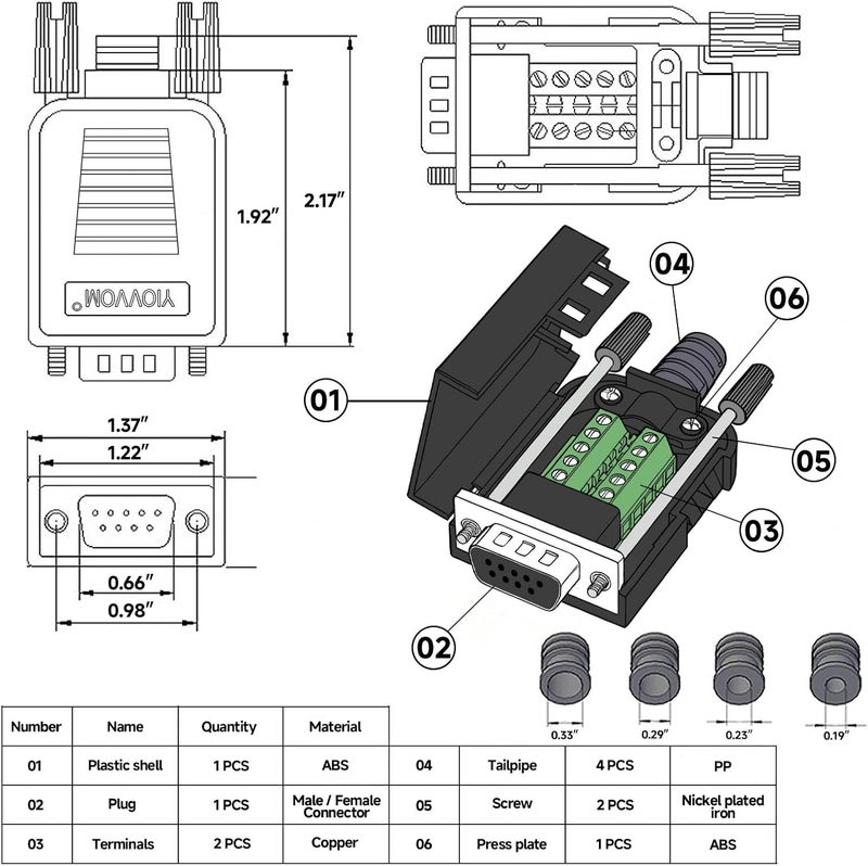 YIOVVOM DB9 Breakout Connector, Female 9 pin RS232 connectors, Solderless D-SUB RS485 Serial Adapter Module Board with Screw Terminals, Case, Long Bolts 10 PCS - Image 2