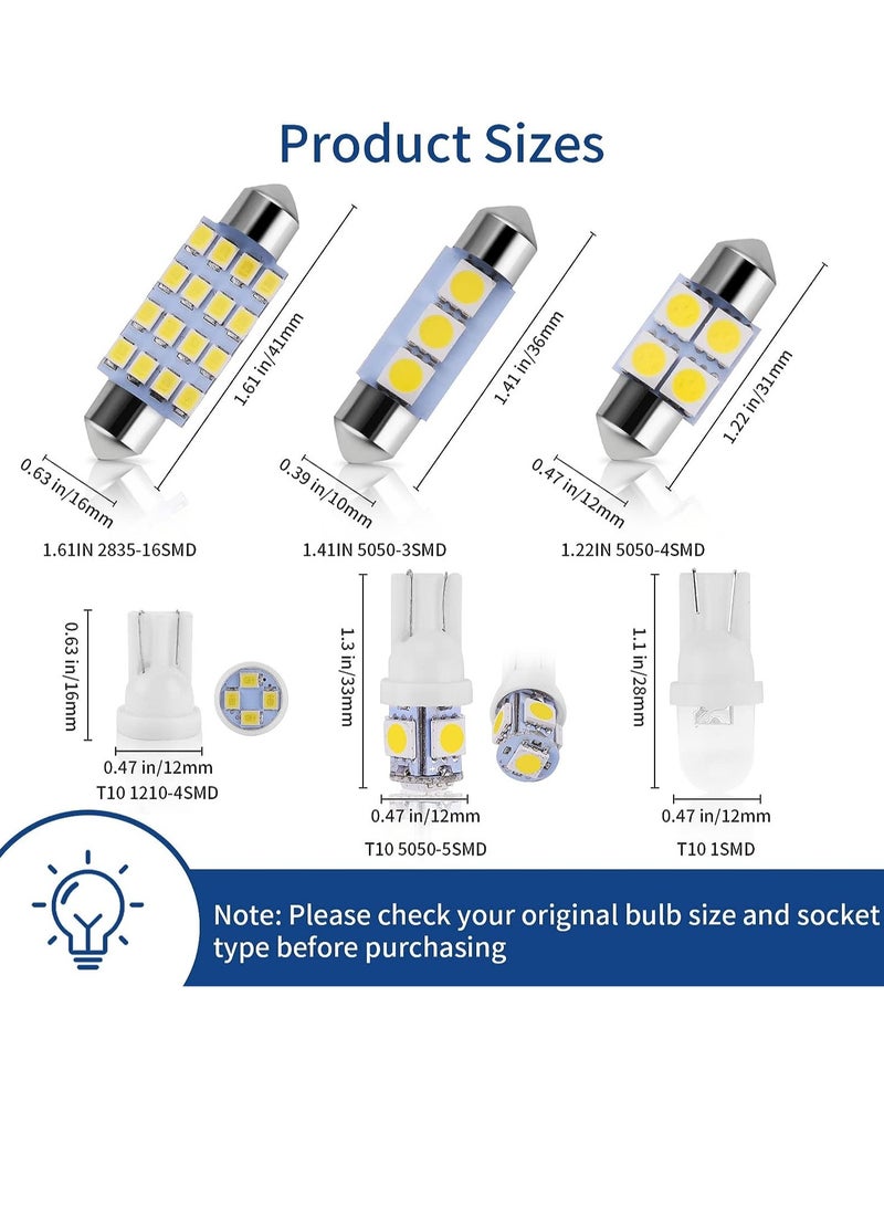 Loquat 42 Pieces LED Interior Car Lights, Super Bright White Car LED Dome Map Interior Tail Cab Lights Bulb Kit Set for Cars, DE3175 T10 31mm 41mm 194 LED Bulb for Your Car Trucks Width Lamp - Image 2
