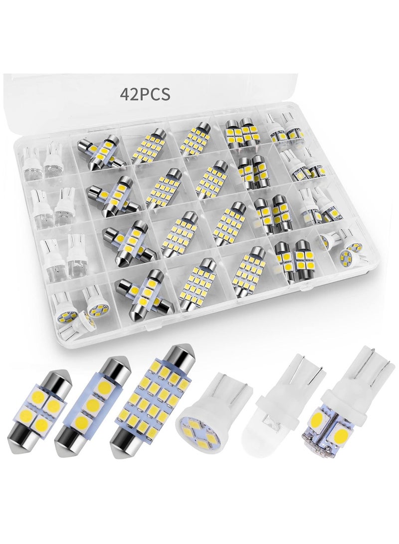Loquat 42 Pieces LED Interior Car Lights, Super Bright White Car LED Dome Map Interior Tail Cab Lights Bulb Kit Set for Cars, DE3175 T10 31mm 41mm 194 LED Bulb for Your Car Trucks Width Lamp - Image 1