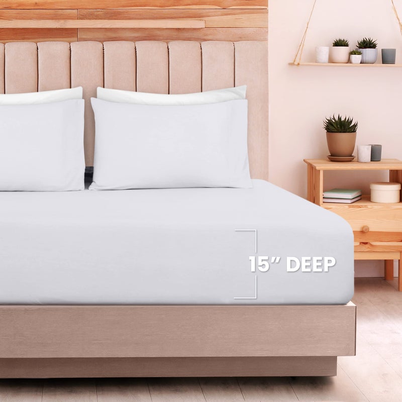 Utopia Bedding Utopia Bedding King Sheet Set - Jersey Knit Sheets 4 Piece King Jersey Sheet Set - Cotton Jersey Sheets - Soft T-Shirt Stretchy Sheets (King  White)  - Image 4