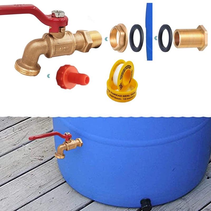 Rain Barrel Spigot Brass Faucet Kit for Rain Water Barrel Water Tanks Tubs Pools Etc Turn Ball Valve Rain Barrel Spigot with Bulkhead Fitting Set