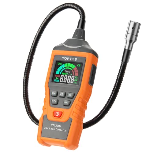 TOPTES Rechargeable Gas Leak Detector, PT520B+ Natural Gas Leak Detector with a 17-inch Probe to Situate Gas Leaks for Propane, Natural Gas, Methane, LPG in RV or Home, Measuring PPM or%LEL - Orange - Image 1