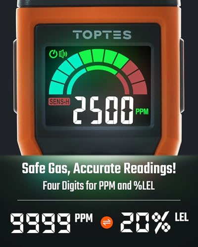 TOPTES Rechargeable Gas Leak Detector, PT520B+ Natural Gas Leak Detector with a 17-inch Probe to Situate Gas Leaks for Propane, Natural Gas, Methane, LPG in RV or Home, Measuring PPM or%LEL - Orange - Image 2