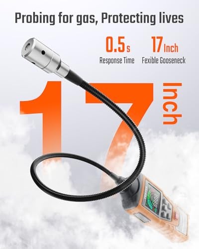 TOPTES Rechargeable Gas Leak Detector, PT520B+ Natural Gas Leak Detector with a 17-inch Probe to Situate Gas Leaks for Propane, Natural Gas, Methane, LPG in RV or Home, Measuring PPM or%LEL - Orange - Image 4