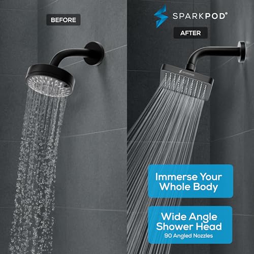 SparkPod Shower Head High Pressure Rain Premium Quality Luxury Design Easy Clean Adjustable Replacement for Your Bathroom Shower Heads Midnight Black Matte 6 Inch Square - Image 3