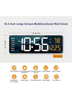 نيبمينينت ساعات حائط رقمية كبيرة، شاشة 16.2 إنش، ساعة رقمية LED مع جهاز تحكم عن بُعد لتزيين غرفة المعيشة، ساعة كبيرة مع خاصية تغيير سطوع تلقائي، مع التاريخ والأسبوع ودرجة الحرارة (برتقالي)  - Image 3