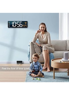 نيبمينينت ساعات حائط رقمية كبيرة، شاشة 16.2 إنش، ساعة رقمية LED مع جهاز تحكم عن بُعد لتزيين غرفة المعيشة، ساعة كبيرة مع خاصية تغيير سطوع تلقائي، مع التاريخ والأسبوع ودرجة الحرارة (برتقالي)  - Image 4