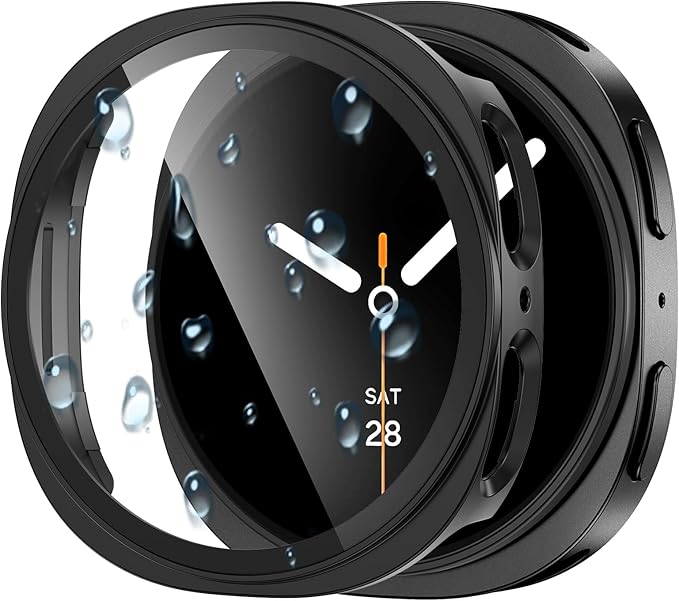 جراب مقاوم للماء لساعة سامسونج جالاكسي 8 مقاس 44 ملم مع واقي شاشة من الزجاج المقوى وغطاء صلب من البولي كربونات ممتص للصدمات - اسود - Image 2