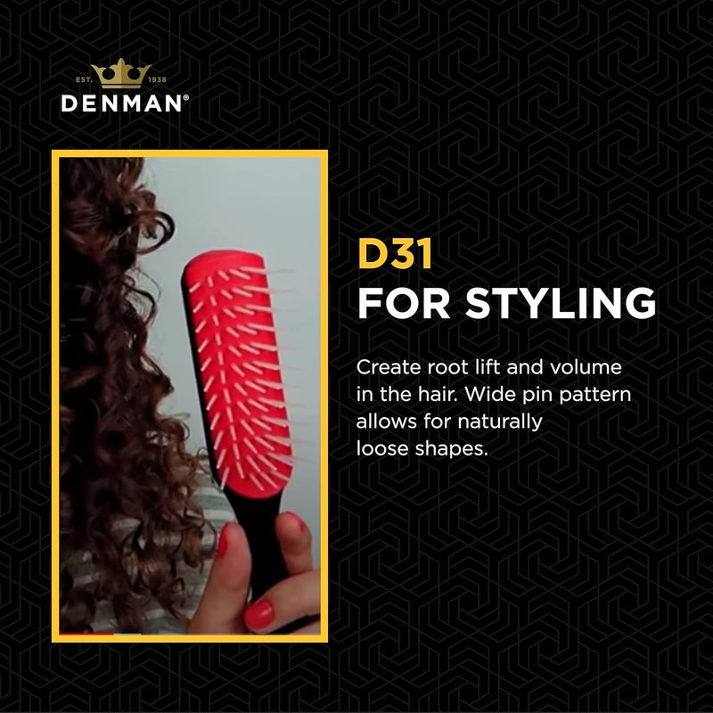 DENMAN Multi-use qualified quality Free Flow Wide Spaced Pins 7 Row Hair Styling Brush - 3-in-1 Styling Tool for Creating Volume, Detangling Thick Hair and Defining Curls, D31 Anti topple design - Image 4