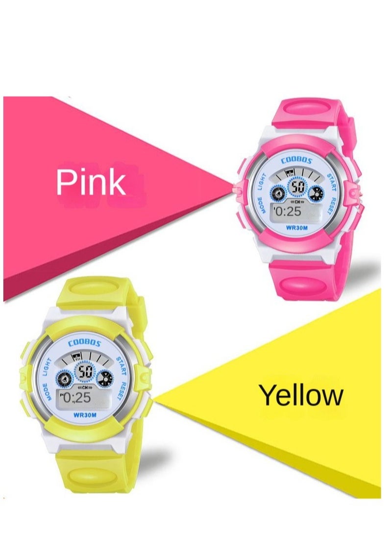 COOBOS 2PCS Children's Waterproof Rubber Digital Watch Pink/Yellow - Image 2