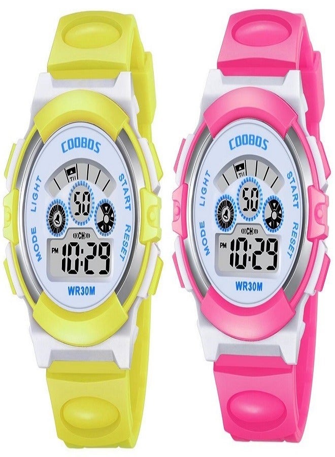 COOBOS 2PCS Children's Waterproof Rubber Digital Watch Pink/Yellow - Image 5