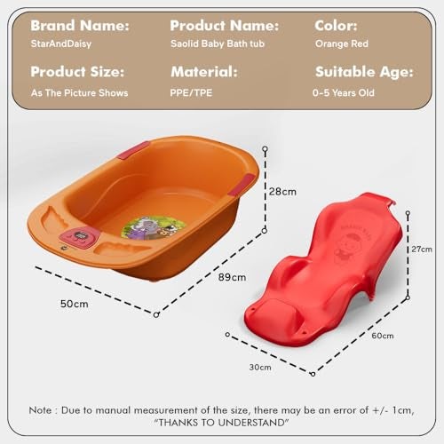 StarAndDaisy Baby Bath tub for 0 to 5 Years with Temperature Sensor/Bath Tub for Kids with Anti-Slip Legs/Bathtub for Baby with Baby Bather -Without Wheel(Orange - Red) - Image 5