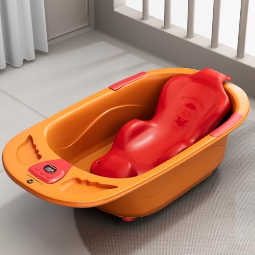 StarAndDaisy Baby Bath tub for 0 to 5 Years with Temperature Sensor/Bath Tub for Kids with Anti-Slip Legs/Bathtub for Baby with Baby Bather -Without Wheel(Orange - Red) - Image 1