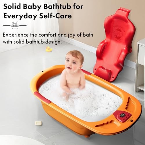 StarAndDaisy Baby Bath tub for 0 to 5 Years with Temperature Sensor/Bath Tub for Kids with Anti-Slip Legs/Bathtub for Baby with Baby Bather -Without Wheel(Orange - Red) - Image 3