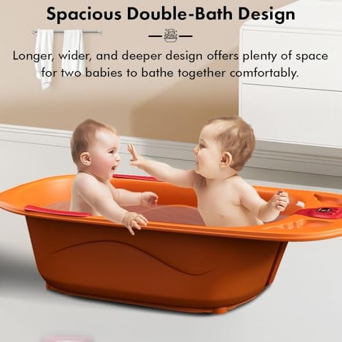 StarAndDaisy Baby Bath tub for 0 to 5 Years with Temperature Sensor/Bath Tub for Kids with Anti-Slip Legs/Bathtub for Baby with Baby Bather -Without Wheel(Orange - Red) - Image 2