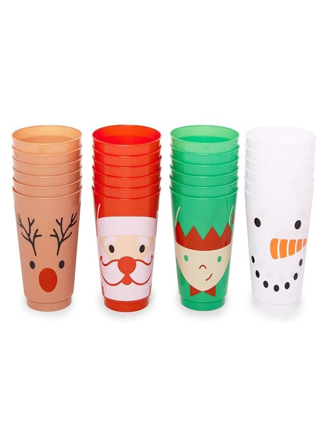 Sparkle and Bash 24 Pack Plastic Christmas Cups for Kids, 4 Xmas Designs - Table Decoration for Holiday Parties, 16 oz - Image 1