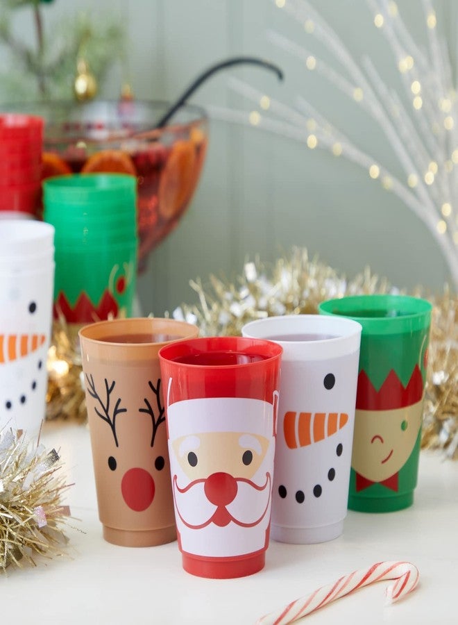 Sparkle and Bash 24 Pack Plastic Christmas Cups for Kids, 4 Xmas Designs - Table Decoration for Holiday Parties, 16 oz - Image 2